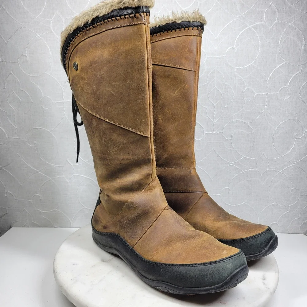 The North Face Janey II Luxe Boots Womens 10 Brown Leather PrimaLoft Fur Trim